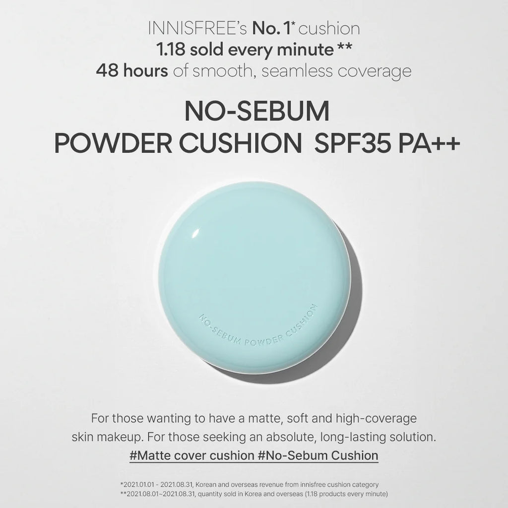 (Cushion matificante): No Sebum Powder Cushion SPF 29 PA++ de Innisfree