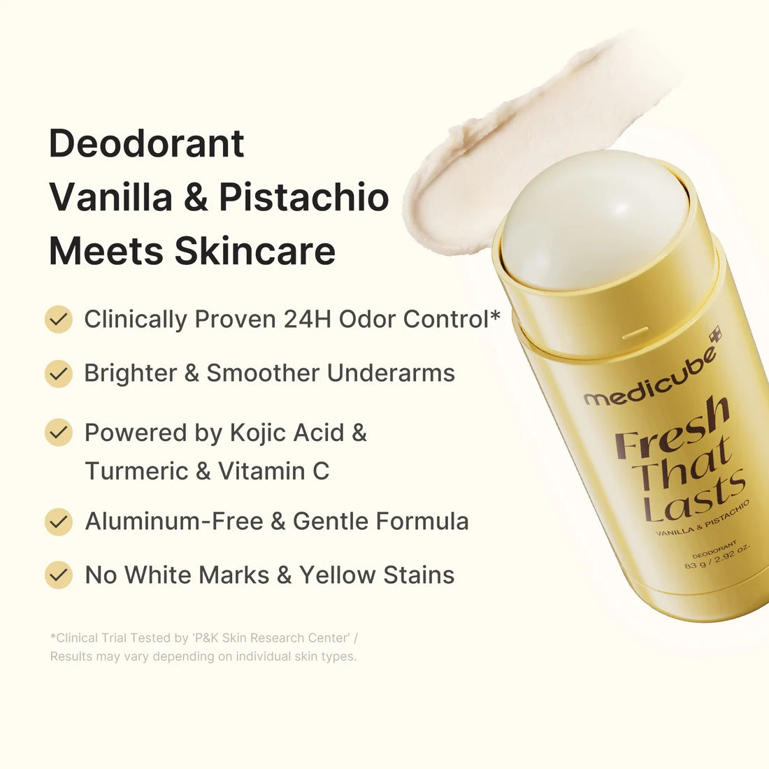 Desodorante aclarante: Kojic Acid Brightening Deodorant (Vanilla & Pistachio) de Medicube