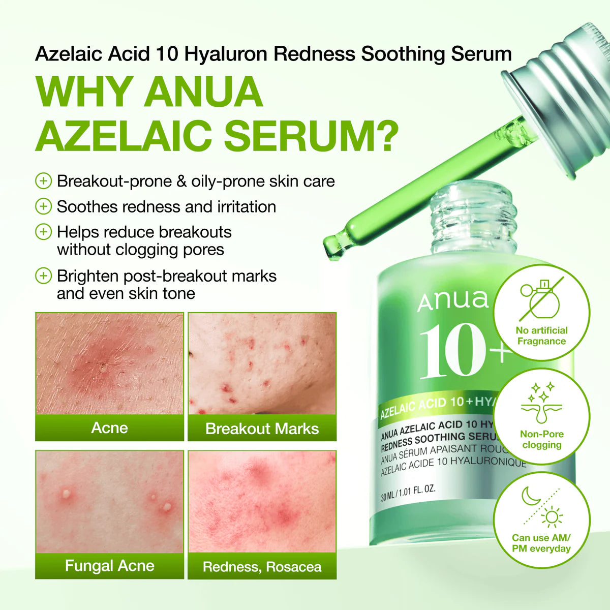 Azelaic Acid 10 Hyaluron Redness Soothing Serum de Anua
