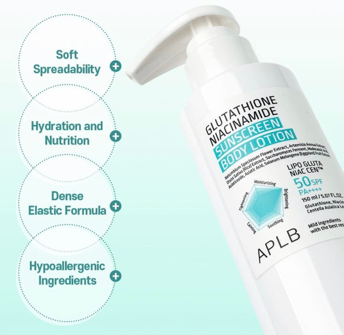 Protector solar corporal Glutathione Niacinamide Sunscreen Body Lotion de APLB