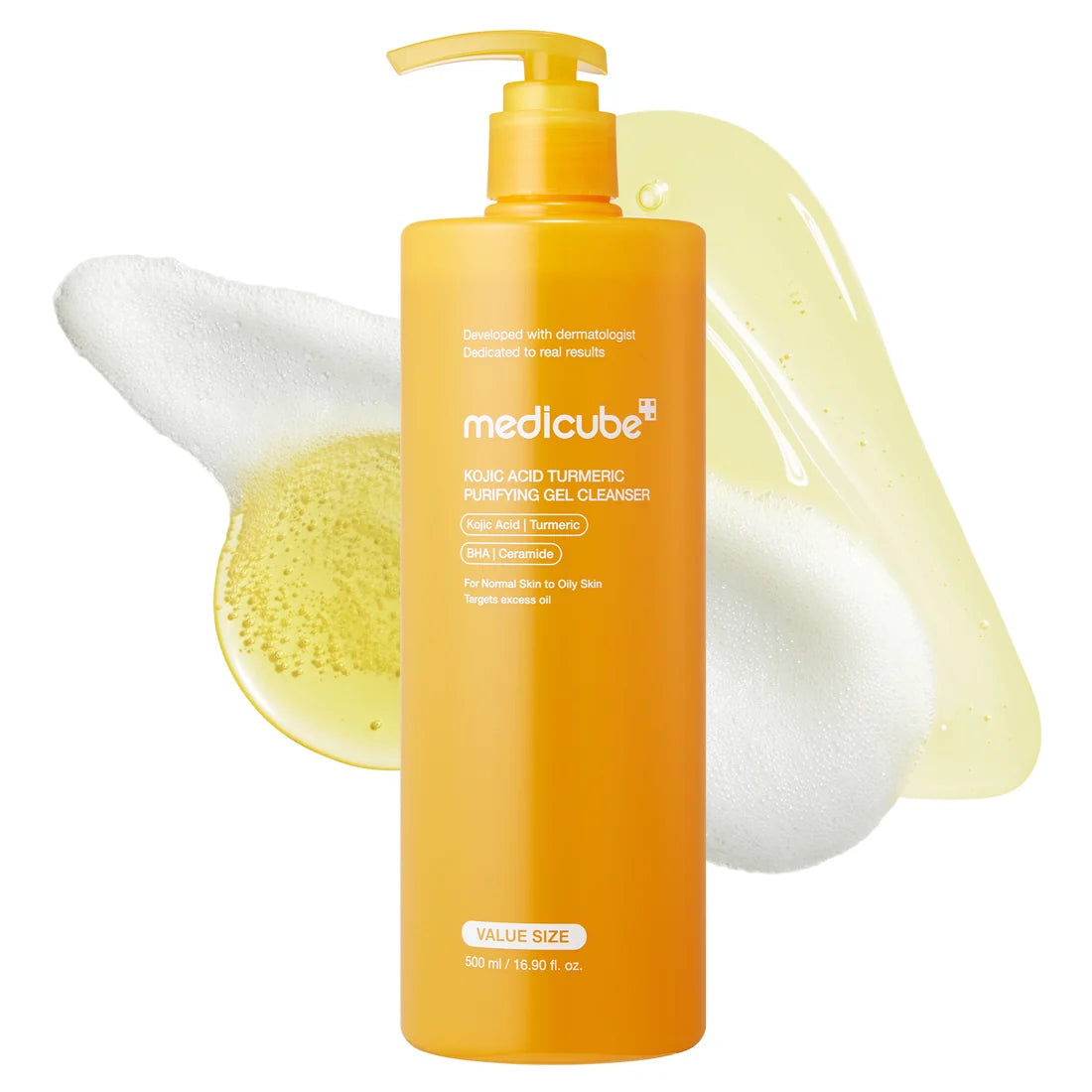 (500ml) Limpiador facial y corporal para manchas: Kojic Acid Turmeric Purifying Gel Cleanser de Medicube
