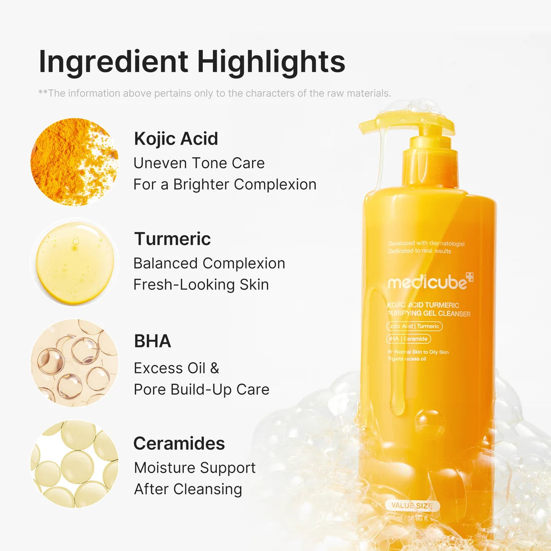 (500ml) Limpiador facial y corporal para manchas: Kojic Acid Turmeric Purifying Gel Cleanser de Medicube