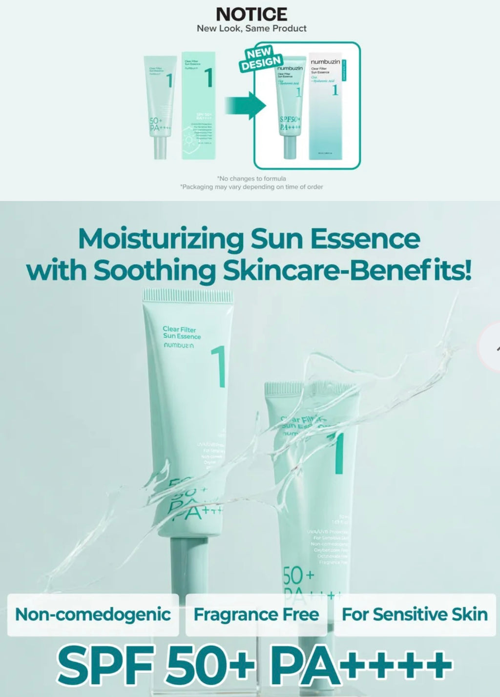 Protector solar N1 Clear Filter Sun Essence de Numbuzin