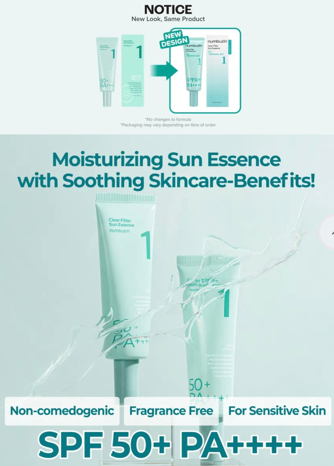 Protector solar N1 Clear Filter Sun Essence de Numbuzin