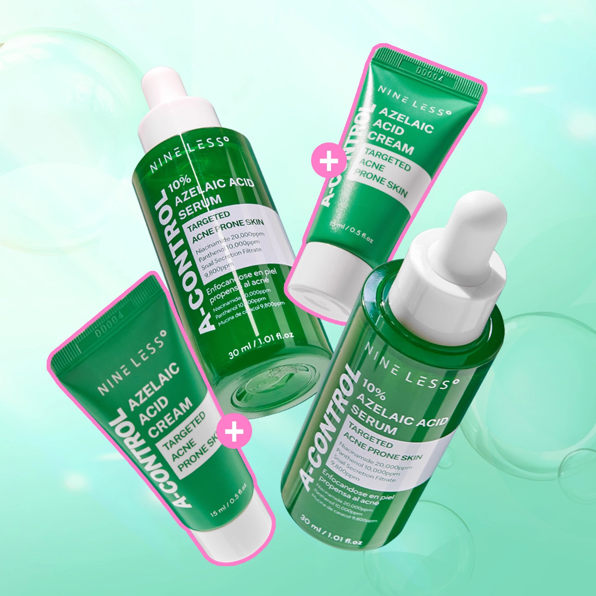 A-Control Super Combo Set: 2 serums grandes + 2 mini cremas de Nine Less
